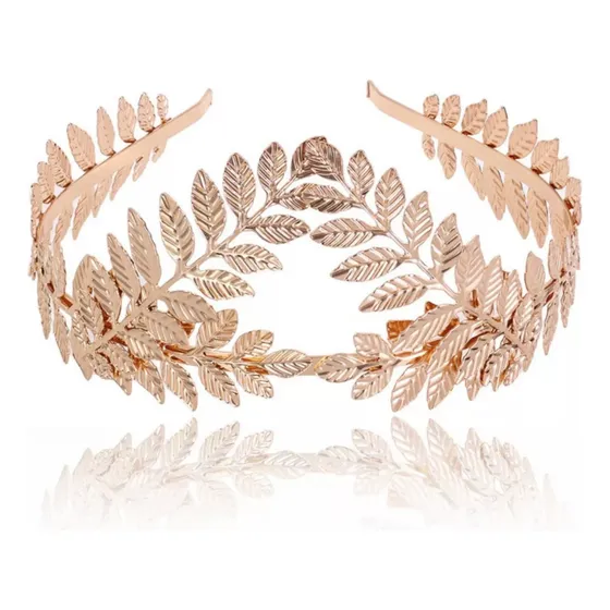 Diadema Cintillo Tiara Griega Hojas Vinc Doradas Hoja Empera
