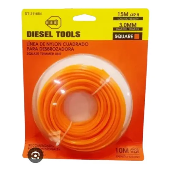 Rollo 15mt Linea De Nylon 3.0mm Cuadrada Para Desmalezadora
