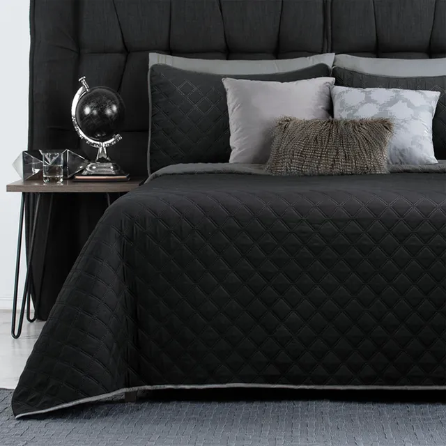Edredón Ligero Doble Vista Real Textil 2 Fundas de Almohada Juego de Colcha Matrimonial Color Negro Gris