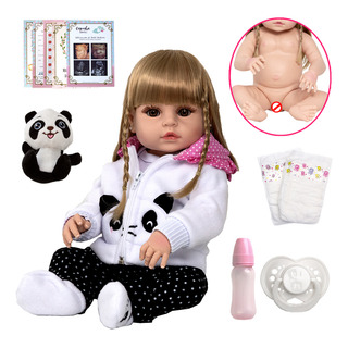 Boneca Reborn Realista Laura Panda Enxoval Completo 13 Itens Boneca Reborn Realista Laura Panda Enxoval Completo 13 Itens
