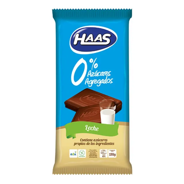 Tableta De Chocolate Con Leche Haas 0% Azúcar 150 G