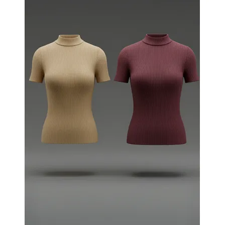 Kit 2 Blusas Feminina Gola Alta Manga Curta Tecido Premium