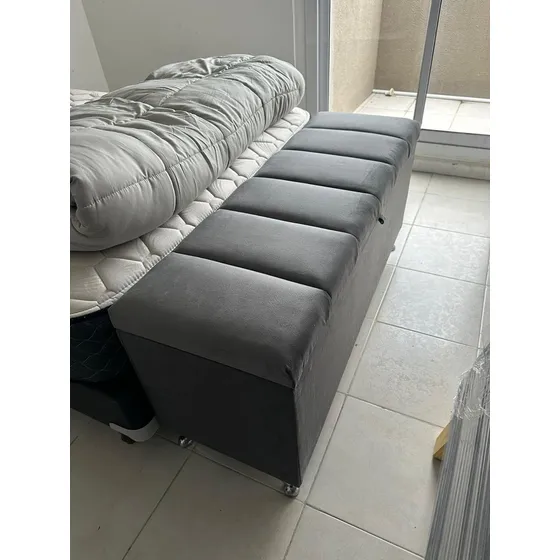 Baúl De Almacenamiento Libramuebles Pie De Cama Pana Gris Oscuro Canelon