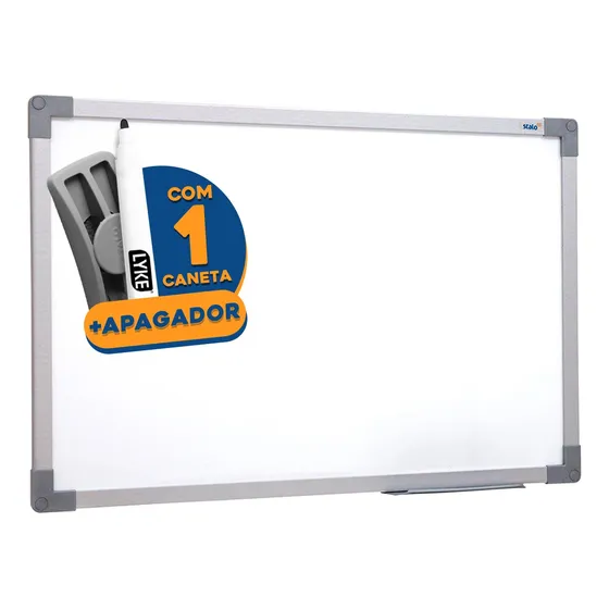 Lousa Quadro Branco Moldura Soft Aluminio 80x60 Cm + Brindes