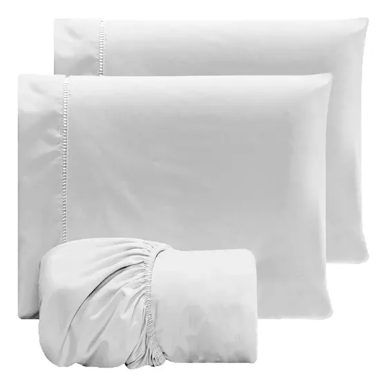 Jogo De Lençol Casal Percal 400 Fios 3 Peças Conforto Macio Cor Branco Desenho Do Tecido Liso