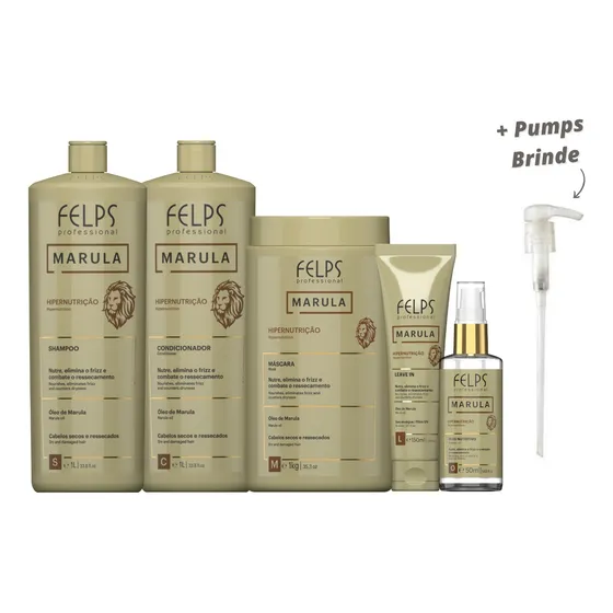Felps Marula Kit Shampoo + Cond + Máscara + Óleo + Leave-in