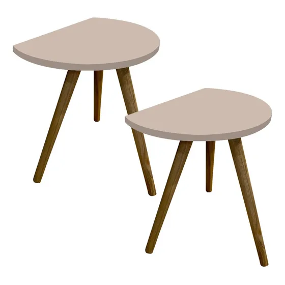 Kit 2 Mesas De Apoio Meia Lua Nuova Tripé - De Parede 40cm Cor Nude