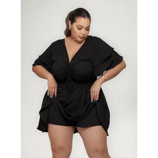 Vestido Macaquinho Curto Decote Moda Plus Size Feminina Vestido Macaquinho Curto Decote Moda Plus Size Feminina