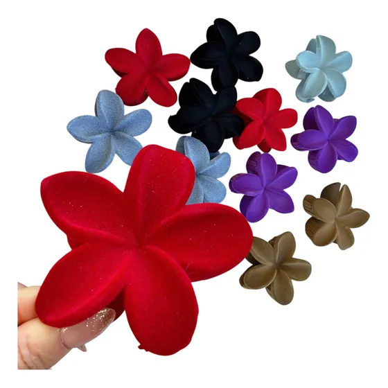 Pack 12 Broches Pinzas Pelo Flor Hawaiianas Gamuza