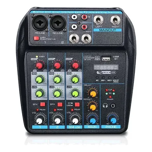 F Mesa De Som Bt 4 Canais Usb Audio Mixer 48v Phantom Power