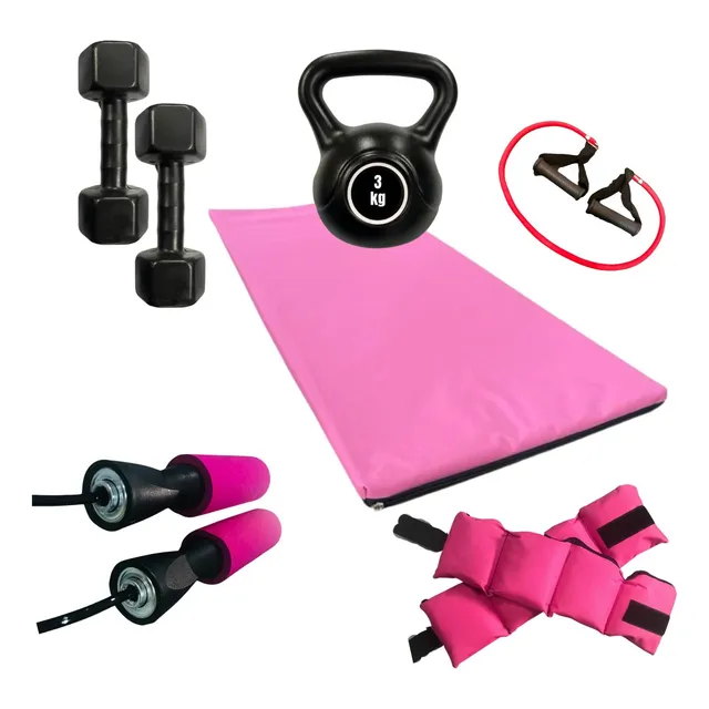 Kit Entrenamiento En Casa A Colch Rusa Tobillera Banda Pesas Rosa
