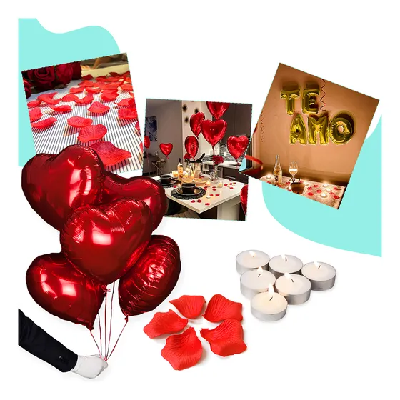 Kit Romântico 100 Pétalas 10 Velas 2 Balão Coração Te Amo