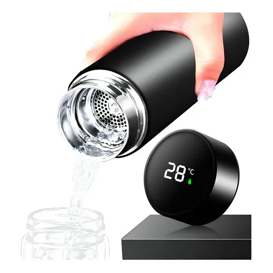 Garrafa Térmica Inteligente Preto com mostrador de Temperatura 500 mL