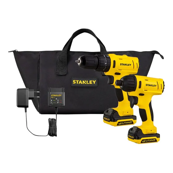 Taladro Percutor + Atornillador De Impacto 12v Stanley Color Amarillo/Negro