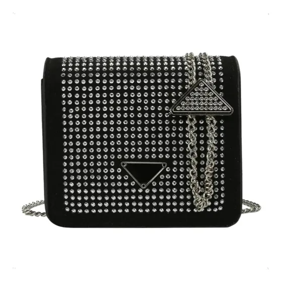Cartera Mini Bag Bandolera Carteras De Mujer Moda Strass Acabado De Los Herrajes Plateados Color Tornasol Correa De Hombro Plateado