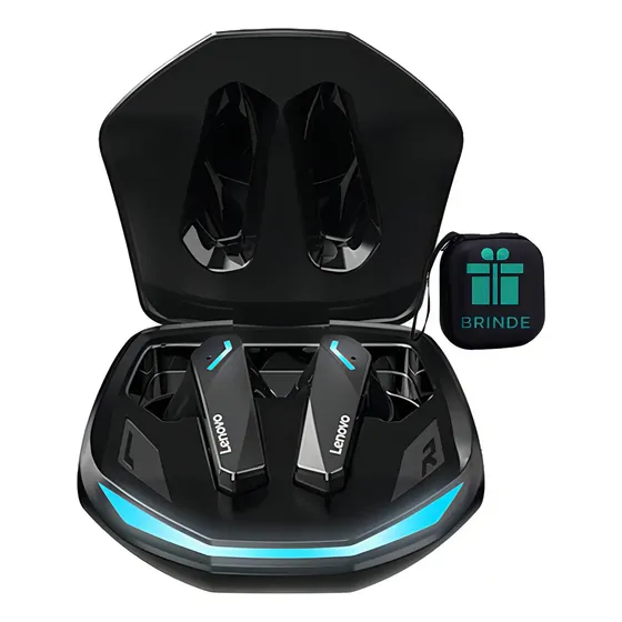 Auricular in-ear gamer inalámbrico Lenovo TWS GM2 Pro negro luz LED azul sonido envolvente batería larga