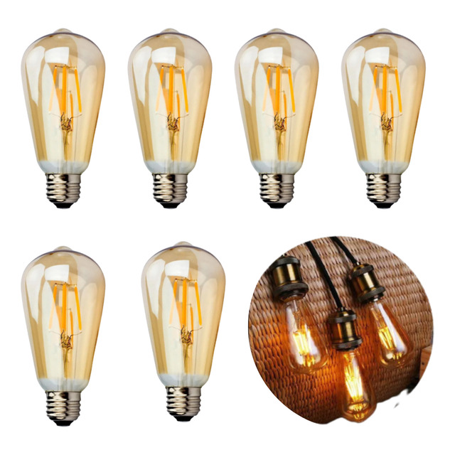 6 Lâmpada Filamento Led Retrô Vintage St64 4w Bivolt E27 6 Lâmpada Filamento Led Retrô Vintage St64 4w Bivolt E27