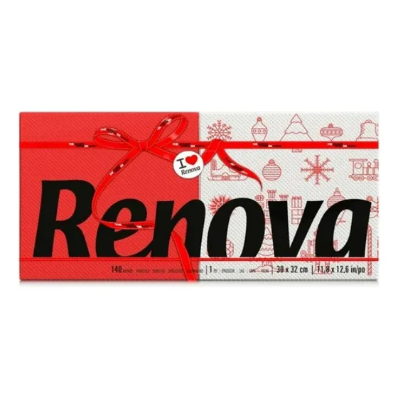 Renova Red Label Servilletas Navideñas 140 Servilletas Color Rojo