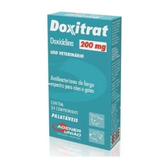 Doxitrat 200mg Tabletes Antibacteriano P/cães E Gatos 24 Comprimidos Agener União Unidade 4g