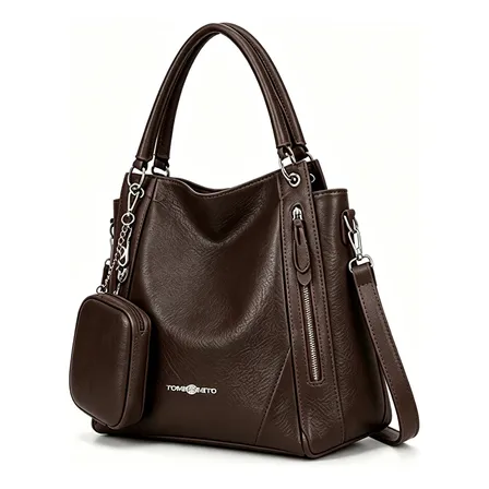Bolsa Feminina Grande Couro Luxo Moderna Transversal Coffee Cor Sólida Níquel