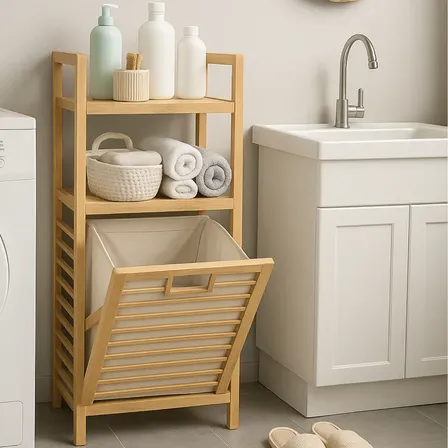 Estante Prateleira Cesto De Roupa Suja Em Bambu Organizador Bambu