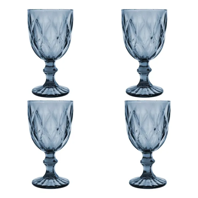 Copas Vidrio Vino Tinto Labrada Agua Cristal 245 Ml Vittori Azul Cobalto/4 Piezas