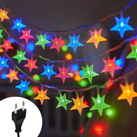 Kit 2 Pisca Pisca Estrelas Coloridas Luzes Deco Preto Fio 5m
