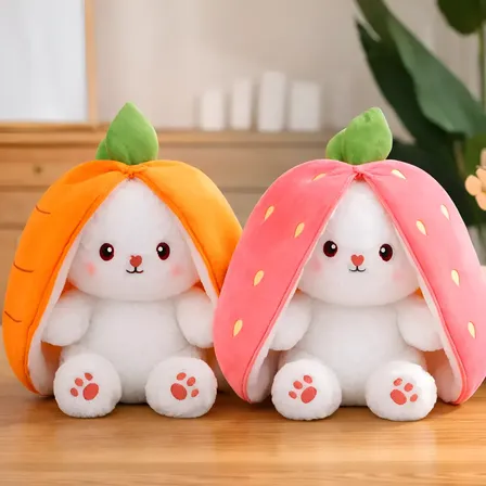 Coelhinho De Pelúcia Bob Antialérgico 2 Em 1 Cenoura Morango Cenoura