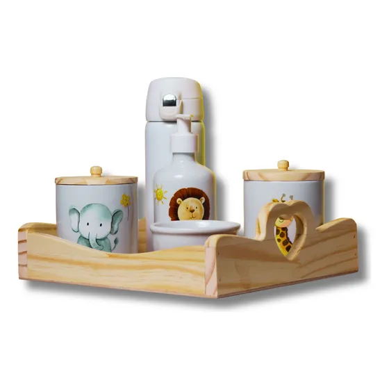 Kit Higiene Bebê Porcelana Safari Com Garrafa Térmica