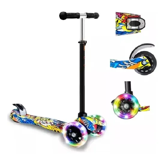 Monopatin Extensible 4 Ruedas Graffiti Luces Reforzado 