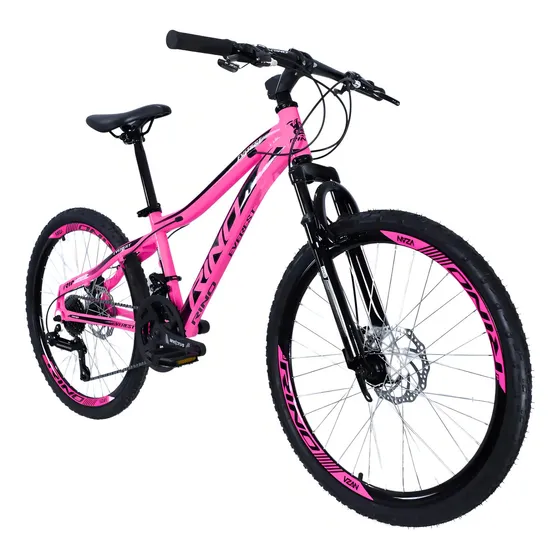Bicicleta Aro 24 Rino Everest Freio Disco 21v Câmbio Shimano Cor Rosa Neon