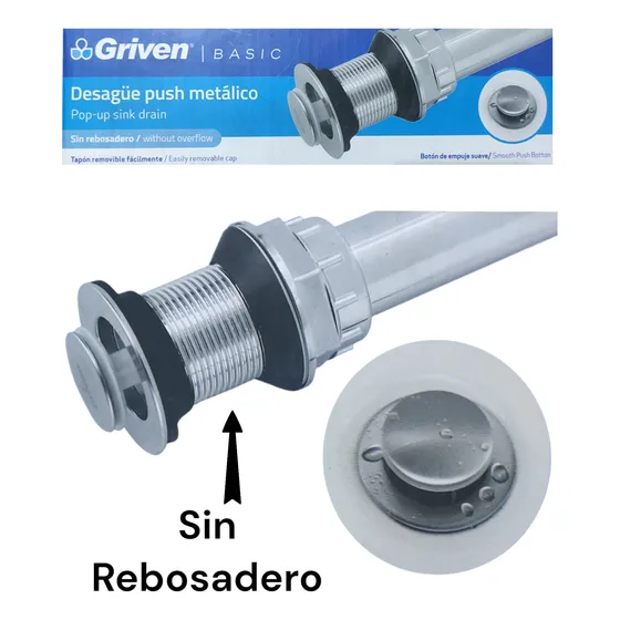 Desague Bajante Lavamanos Push Botton 1 1/4 Acero/plástico