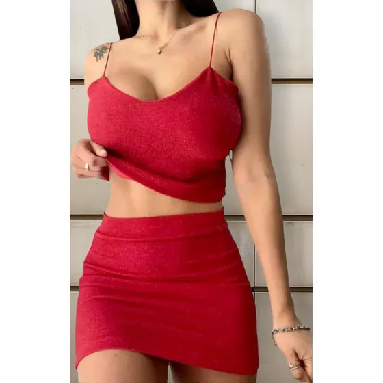 Falda O Pollera Brillosa Mas Top Conjunto Fiesta Noche Moda