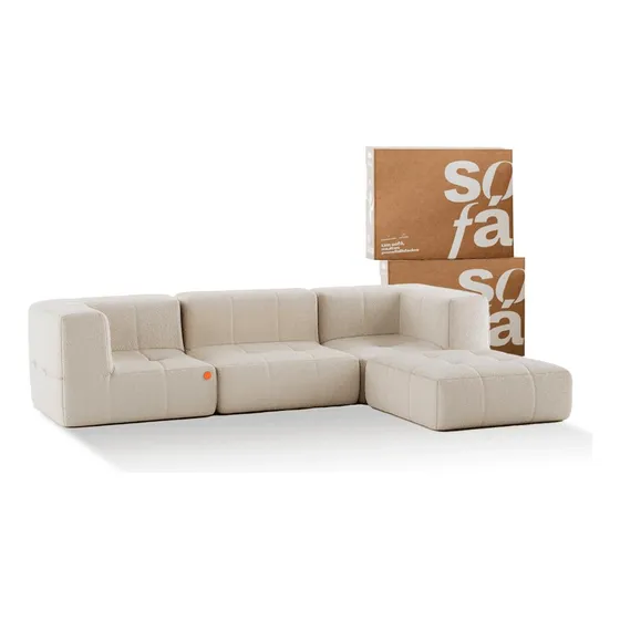 Sofá Na Caixa Modular 3 Lugares Em Boucle  - 1 Chaise