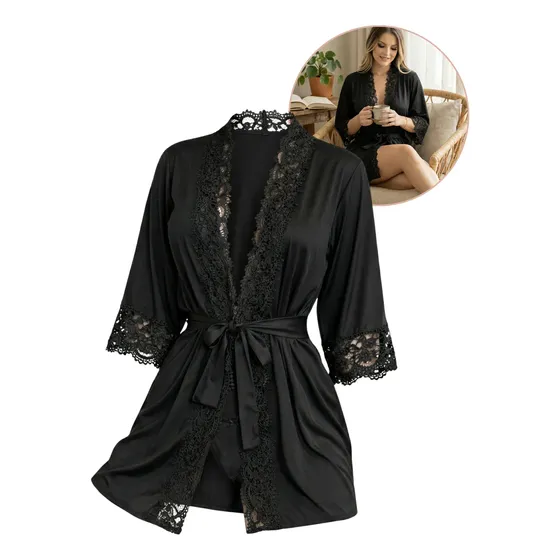 Robe Roupão Hobby Luxo Rendado Microfibra Feminino