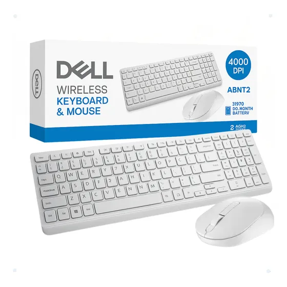 Kit Teclado Mouse Sem Fio Dell Km5221w Branco Abnt2 Wireless