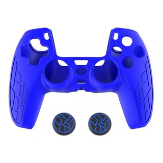 Capa Case Proteção Silicone Controle Dualshock Ps5 + 2 Grip Cor Azul Capa Case Proteção Silicone Controle Dualshock Ps5 + 2 Grip Cor Azul