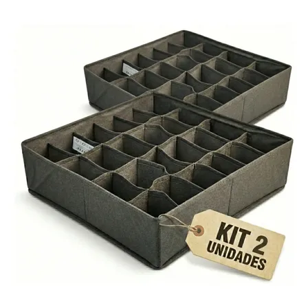 Kit 2 Organizador De Roupas Íntimas E Meias 24 Divisórias Cinza-escuro