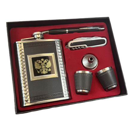 Kit Cantil De Bolso Inox Para Bebidas Com 6 Pcs Copo Caneta Kit Cantil De Bolso Inox Para Bebidas Com 6 Pcs Copo Caneta