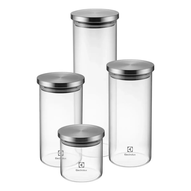 Electrolux Kit Potes Herméticos De Vidro Com Tampa Inox 4 Unidades Transparente