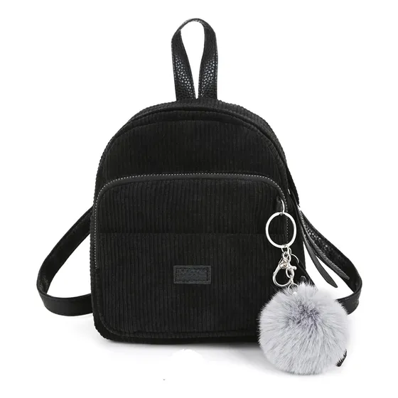 Linda Mini Mochila De Pana Ligera Casual C/ Llavero -negro