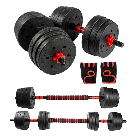 Set 40 Kilos Pesas + Mancuernas + Adaptador De Barra Recta