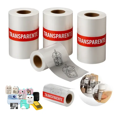 3 Rolos Bobina Papel Adesivo Transparente Mini Impressora T Transparente