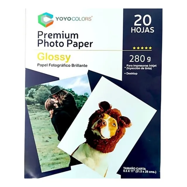 20 Hojas Papel Fotográfico Ultra Premium Glossy Carta 280grs Blanco