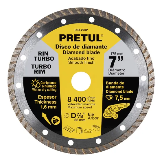 Disco Diamantado Rin Turbo 7 Pulgadas Pretul Uso General