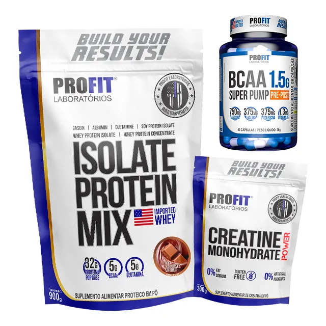 Whey Isolado 900g + Creatina Monohidratada 300g Profit +bcaa