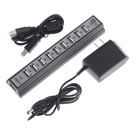 Hub usb 2,0 10 portas com fonte 480mpbs Lehmox cor pre