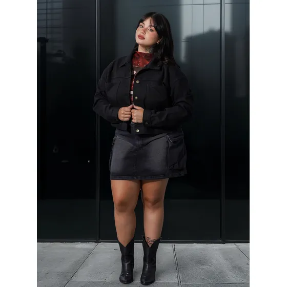 Campera Denim Negra Con Bolsillos Circe Xl Talles Grandes
