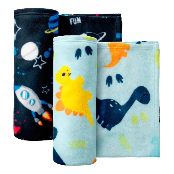 Set De 2 Frazadas Chiqui Mundo Para Bebé 80*70cm Suavecitas Galaxy Y Dinos