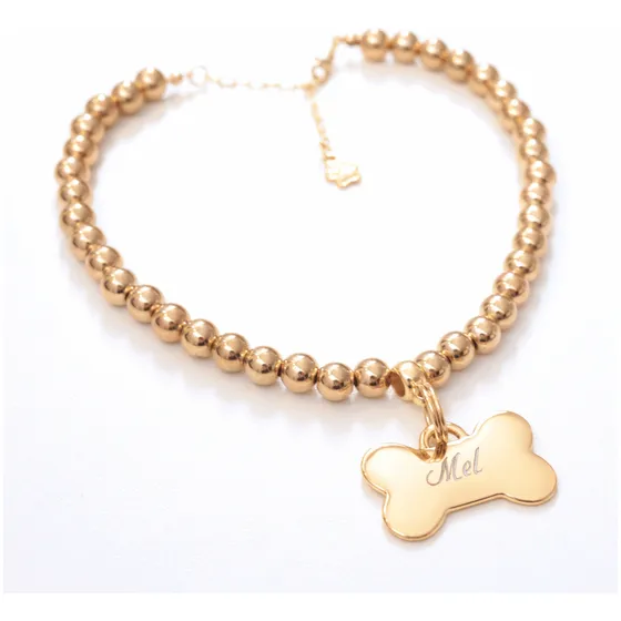 Coleira Charm Com Plaquinha De Identificação - Dourada